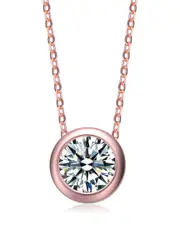 Rachel Glauber 18K Rose Gold Plated CZ Solitaire Pendant Necklace