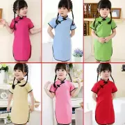 Child Kids Linen Cheongsam Princess Dress Chinese Traditional Cute Qipao Gown