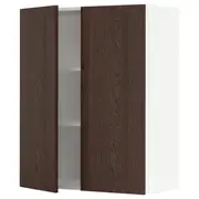 METOD wall cabinet with shelves/2 doors, white/Sinarp brown, 80x37x100 cm