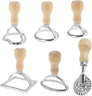 6 Pcs Ravioli Cutter Stamp Mold Set Aluminum Alloy Ravioli Pasta Cutter Ravioli Maker Cutter with Wooden Handle and Fluted Edge for Ravioli Pasta Dumplings Lasagna Pierogi Cookies