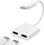 USB C to USB C Headphone Splitter Adapter for iPhone 16 15,Dual USB C AUX + PD Fast Charger Dongle Splitter Adapter Compatible with iPhone 16/16Pro/16Pro Max /15/15Pro/15Pro Max Support Call+Charging