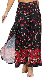 [YUHEXM] Womens Slit Wide Leg Pants-Casual Hippie Bohemian Pilate Beach Boho Baggy Yoga Pants