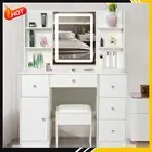 Vanity Dressing Desk with LED Lighted Makeup Mirror and 5 Drawers + Stool