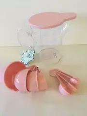 Pink Measuring Cup Spoon Pitcher Set New