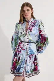 Floral Printed Balloon Sleeve Woven Mini Dress