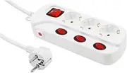 Power Strip with 3 Sockets with Single Switch, Cable 1.5 m, 3680 W Max