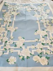 Vintage Hand decorated All Linen Tablecloth 50x64 floral 6 napkins new nos