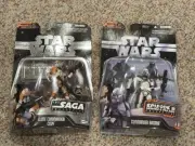 2 Star Wars toys 2006 Saga Clone Commander Cody, Bacara Galactic Hunt Foil NEW