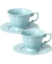 Gift For Women.Set of 2 Tea Cups & Saucers,3.38 oz Retro Bone Porcelain Tea Cup