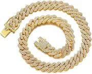 JUNVirtuous Cuban Link Chain Mens Iced Out Miami Cuban Necklace Silver/Gold Bling Diamond Hip Hop Jewelry for Women