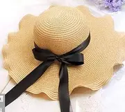 [N\C] Summer Straw Hat, Bow-Knot Wave Beach Hat, Beach Ladies Foldable Sun Hat, Beach Hat
