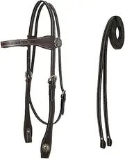 Tahoe Tack Barbwire Leather Western Hand Tooled Browband Headstall with Matching Split Reins
