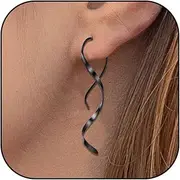 [Aonklot] Spiral Threader Earrings Trendy Silver Drop Dangle Handmade Twisted Linear Curved Dangling Minimal Earrings Stainless Steel Thread Earrings for Women Jewelry Gifts