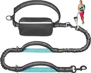 Hands Free Dog Leash with Zipper Pouch, Dual Handle Shock Absorbing Reflective Bungee, Adjustable Waist Belt and Pouch, Ideal for Medium to Large Dogs
