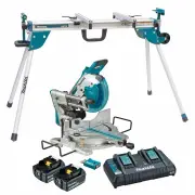 Makita DLS111PT2U-AWST06 - 36V (18Vx2) Brushless AWS 260mm Slide Compound Mitre Saw Kit (2 x 5.0Ah) + AWS Receiver + Mitre Saw Stand