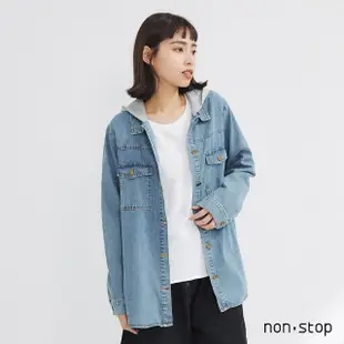 【non-stop】休閒丹寧連帽襯衫外套-2色