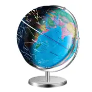 Illuminated World Globe with Stand, 330.2 mm, Educational Earth Globe with Stable Heavy Metal Base and LED Constellation Night Light HD Printed Map, Spinning for Kids Classroom