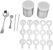 15 Latte Art Stencils 2 Latte Art Pen 2 Coffee Spoons Stainless Steel Powder Shaker Coffee Tool Set for Cakes Desserts Drinks Restaurants Hotels