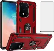 Phone Case for Samsung Galaxy S20 Ultra Glaxay S20ultra 5G with Tempered Glass Screen Protector Stand Ring Holder Kickstand Cell Accessories Protective Gaxaly 20S S 20 A20 20ultra G5 Women Men Red