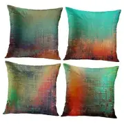 Set of 4 Throw Pillow Covers 18" x 18" (Pack of 4) Teal Green and Orange
