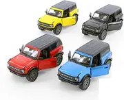 Compatiable with Kinsmart 2022 Ford Bronco Hardtop 1:34 Scale Diecast Model Car (Set of 4, red Black Blue and Yellow)