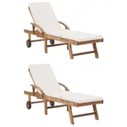 Sun Loungers with Cushions 2 pcs Solid Teak Wood Cream vidaXL