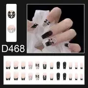 Cutip Nails - Faux Pearl Bow Pointed Nail Tips Put On - D468 - Black - One Size