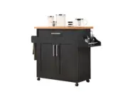 Kitchen Cart Island Spice Rack Towel Holder Drawer Shelf Storage Black Beech