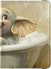 [Amooorous] Cartoon Cute White Bathing Elephant Leather decorative Passport and Vaccine Card Holder Combo Vaccine Case Protector Cover Passport Cover Ultra Slim, Cartoon cute white bathing elephant, 1 size