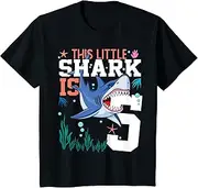[X.Style] Kids Turning 5 Year Old Birthday Boy Shark 5th Bday Girl ds1204 T-Shirt (S) Black