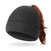 Women Ponytail Beanie Hat: Beanie for Pony Tail and Messy Bun Hair, Knit