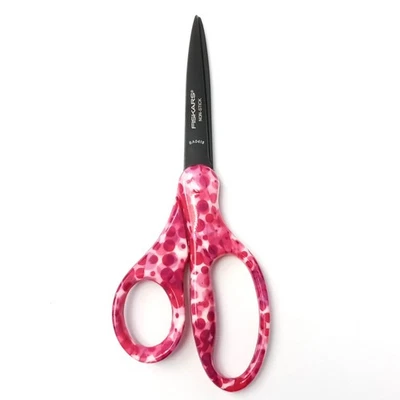 Fiskars 7" Student Precision Scissors Non-Stick Coating, Pink Dots 124582-1017