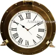 12" Antique Marine Brass Ship Porthole Clock Nautical Wall Clock Home Decorative