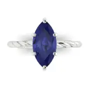 2 Marquise Rope Knot Tanzanite Gem Wedding Bridal Promise Ring 14k White Gold