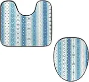 Toilet Lid Cover and U-Shaped Toilet Floor Mat Set of 2 Pieces, Blue Srips Toilet Mat Set, Machine Washable Seat Covers Non-Slip Absorbent Rugs