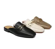 EVERAU® Women Leather Buckle Flat Loafer Slides Grier - Black / AU Ladies 8 / AU Men 6 / EU 39