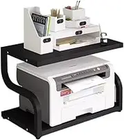 Printer Stand Printer Holder Printer Shelf 2 Tier Printer Stand Wood Desktop Printer Table Steel Frame Printer Shelf for Fax Machine Scanner Files Printer Rack Printer Shelves (Color : Black, Size :