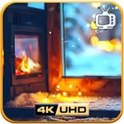 Winter Fireplace - UHD Snowfall & Crackling Fire Ambience Screensaver for Sleep on TV