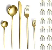Evanda Gold Cutlery Set 60-Piece For 12 People - Titanium Gold Plated Stainless Steel - Knives, Forks, Spoons For Wedding, Parties, Birthday, Restaurant - Dishwasher Safe