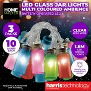 Home Master 3PK Jar Shaped Mini Lights LED Multi Colours Battery Operated