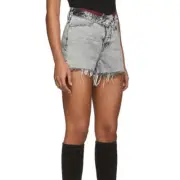 Alexander Wang Grey Denim Bite Flip Red Plaid Fold Over Shorts Size 26