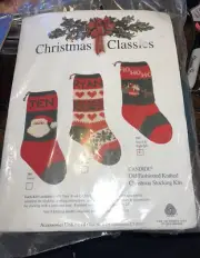 Christmas Classic Stocking Kit- Knitting- Pattern, Yarn #502 Santa & Rudolph