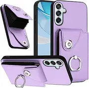Case Compatible with Samsung Galaxy A35 Wallet Magnetic Clasp [PU Leather + Shell + Card Holder] Ring Kickstand Purple