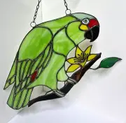 Stained Glass Green Parrot Suncatcher Bird Pendant Wall Window Hangings Art Deco