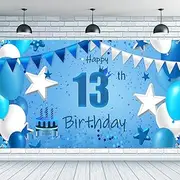 Costume Bay Blue Happy Birthday Backdrop Banner 180 * 110 cm Large Background Cloth Photo Party Large Decoration Sign for Birthday Party (Blue - 13th, ONE)