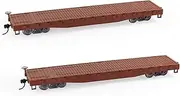C8741 2pcs HO Scale 1:87 52' Flat Car Flatbed Transporter 52ft Model Train Container Carriage Freight Car (Brown)