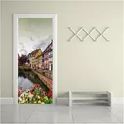 Door Stickers Self-Adhesive Architectural Art Door Sticker Home Decoration Door Cover Wall Sticker Mural Porch Wallpaper Poster(95x215cm)