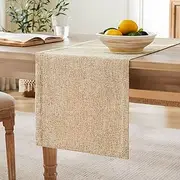 ZeeMart Burlap Style Farmhouse Table Runners 72 Inches Long, Beige Rustic Woven Dining Table Runner for Everyday Use, 14x72 Inches, Light Beige