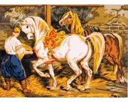 "Horses" Printed Needlepoint Tapestry Canvas 6075