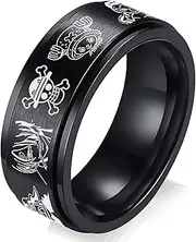 [YWDREAM] One Piece Ring Anime Rings for Men Boys Black Stainless Steel Spinner Ring Straw Hat Crew Members Fidget Rings for Anxiety 8MM Anime Jewelry Merchandise
